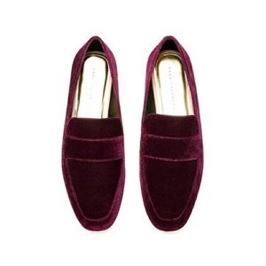 Zara red velvet loafers